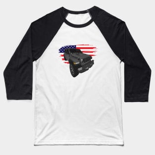 Jeep Wrangler with American Flag - Grey Baseball T-Shirt